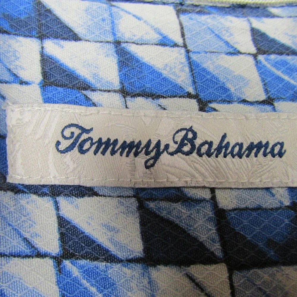 Tommy Bahama Shirt Mens Large Blue Geometric Short Sleeve‎ Silk Button Front